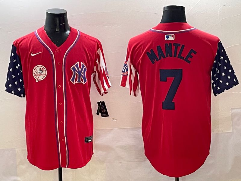 Men New York Yankees #7 Mantle Red a generation of national flags Jointly Name 2025 Nike MLB Jersey style 9